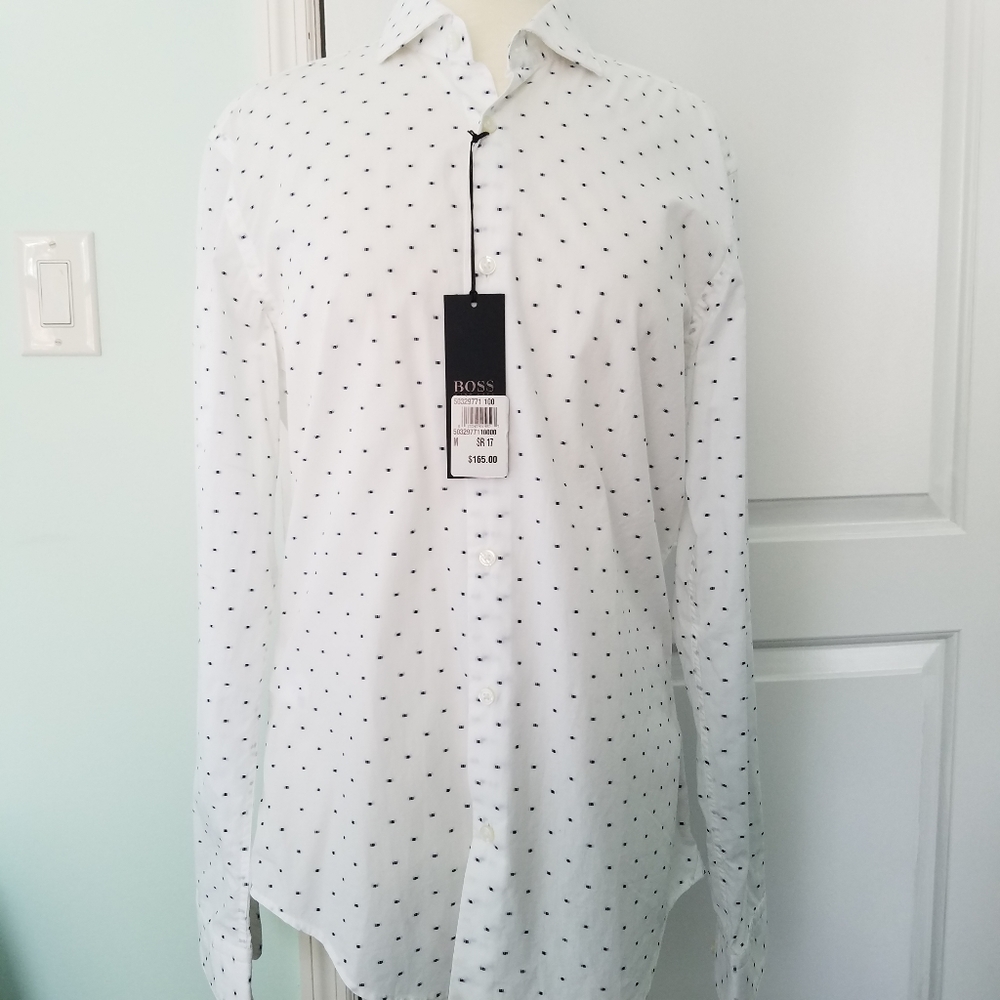 Hugo Boss Ridley Shirt Cotton Button White Blue M